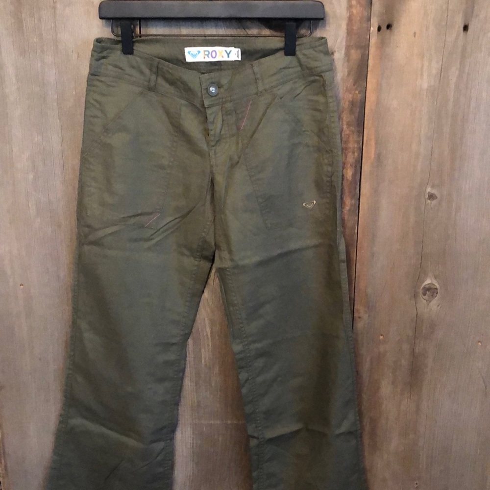 Roxy Button Fly Linen Blend Pants in Green Size 3 Juniors